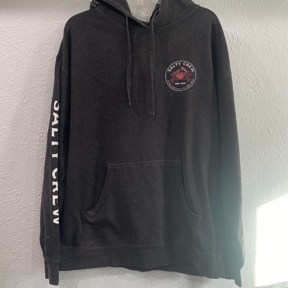 Salty Crew, black, heavy weight hooded sweatshirt with sleeve graphics men's XL.